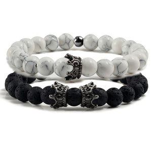 Fashion 2 Pce/Set Natural Stone Matte Black Bracelets Men