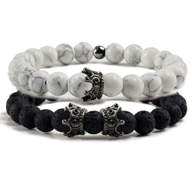 Fashion 2 Pce/Set Natural Stone Matte Black Bracelets Men