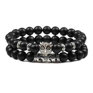 Quality Men 2pcs/set Black Lava Stone Beaded Bracelets