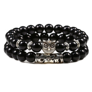 Quality Men 2pcs/set Black Lava Stone Beaded Bracelets