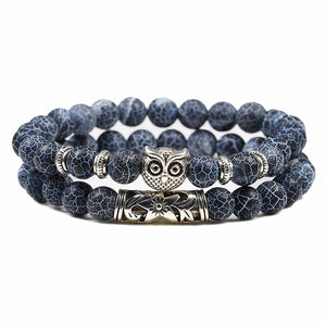 Quality Men 2pcs/set Black Lava Stone Beaded Bracelets