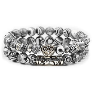Quality Men 2pcs/set Black Lava Stone Beaded Bracelets