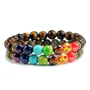 2pcs/set 7 Chakra Couple Distance Bracelets Classic Natural Stone Beaded Bracelet for Men Women