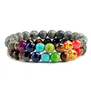 2pcs/set 7 Chakra Couple Distance Bracelets Classic Natural Stone Beaded Bracelet for Men Women