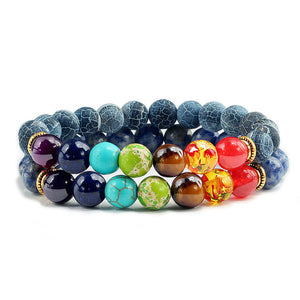 2pcs/set 7 Chakra Couple Distance Bracelets Classic Natural Stone Beaded Bracelet for Men Women